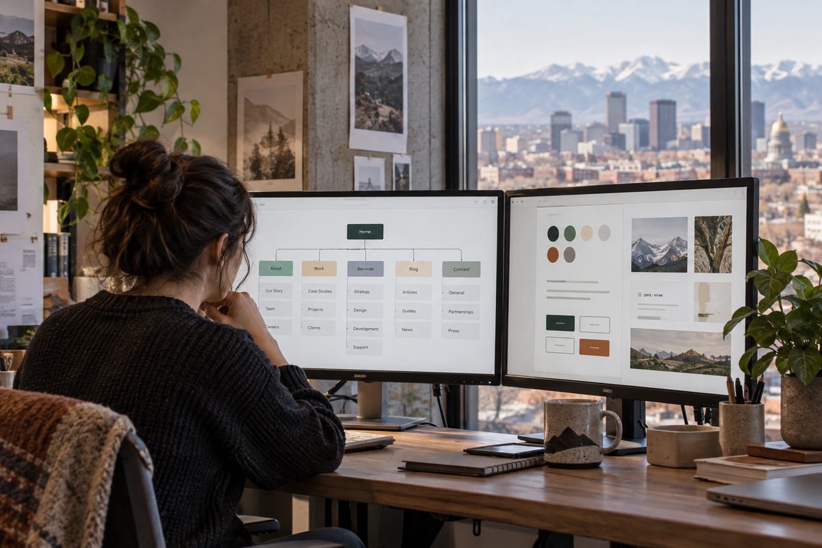 Architectural content hierarchy and page structure models for a foundational business website build.