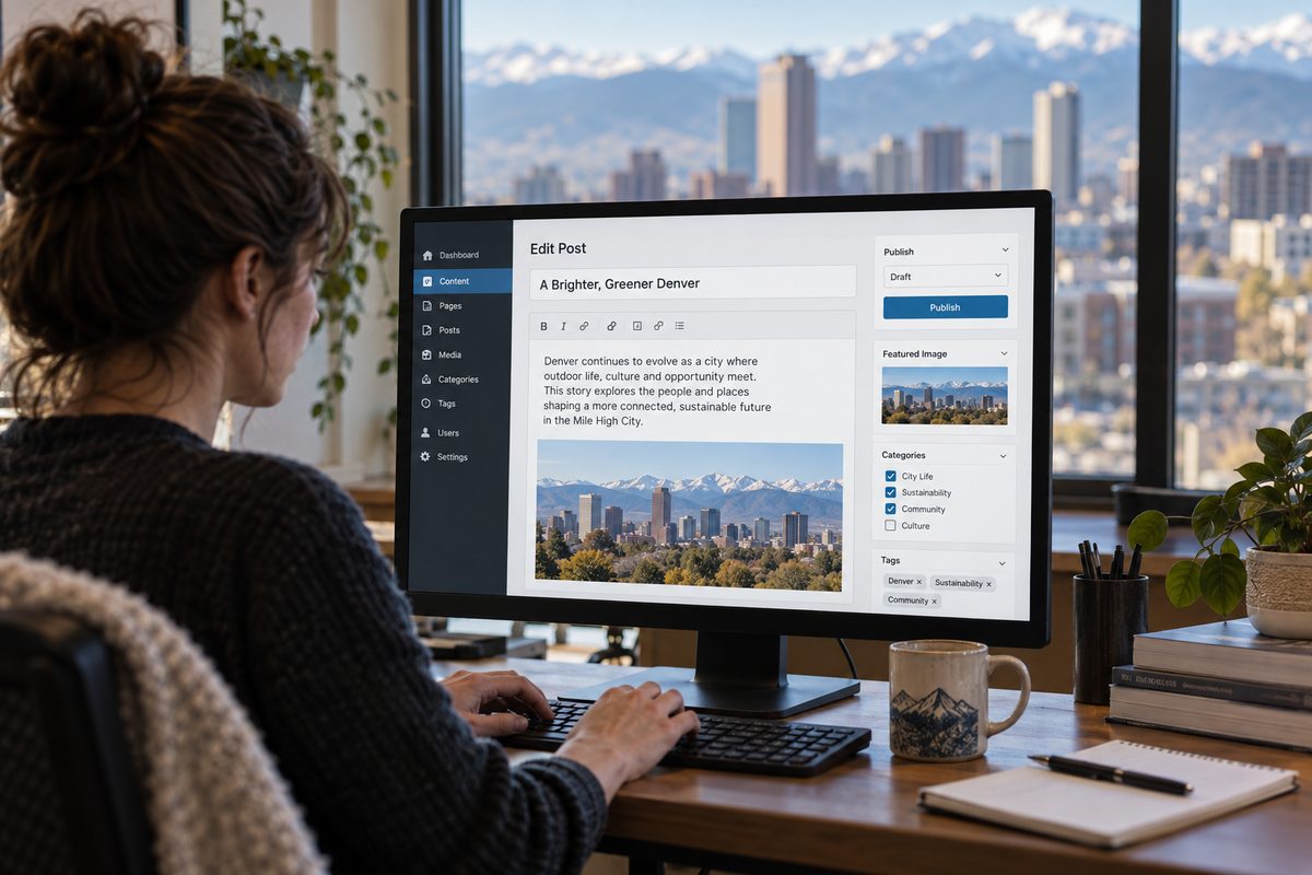 Structured CMS backend configuration interface with custom fields and editorial metadata fields.