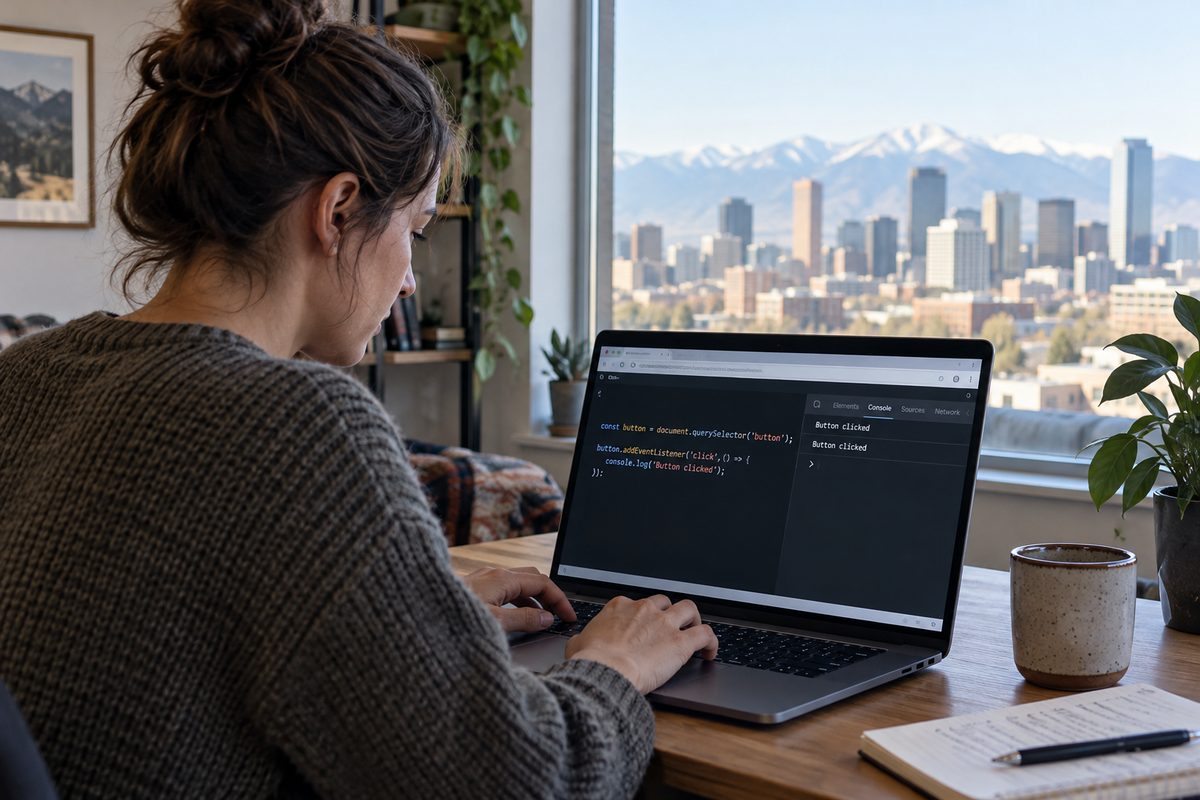 Browser developer tools console showing lightweight vanilla JavaScript execution testing.