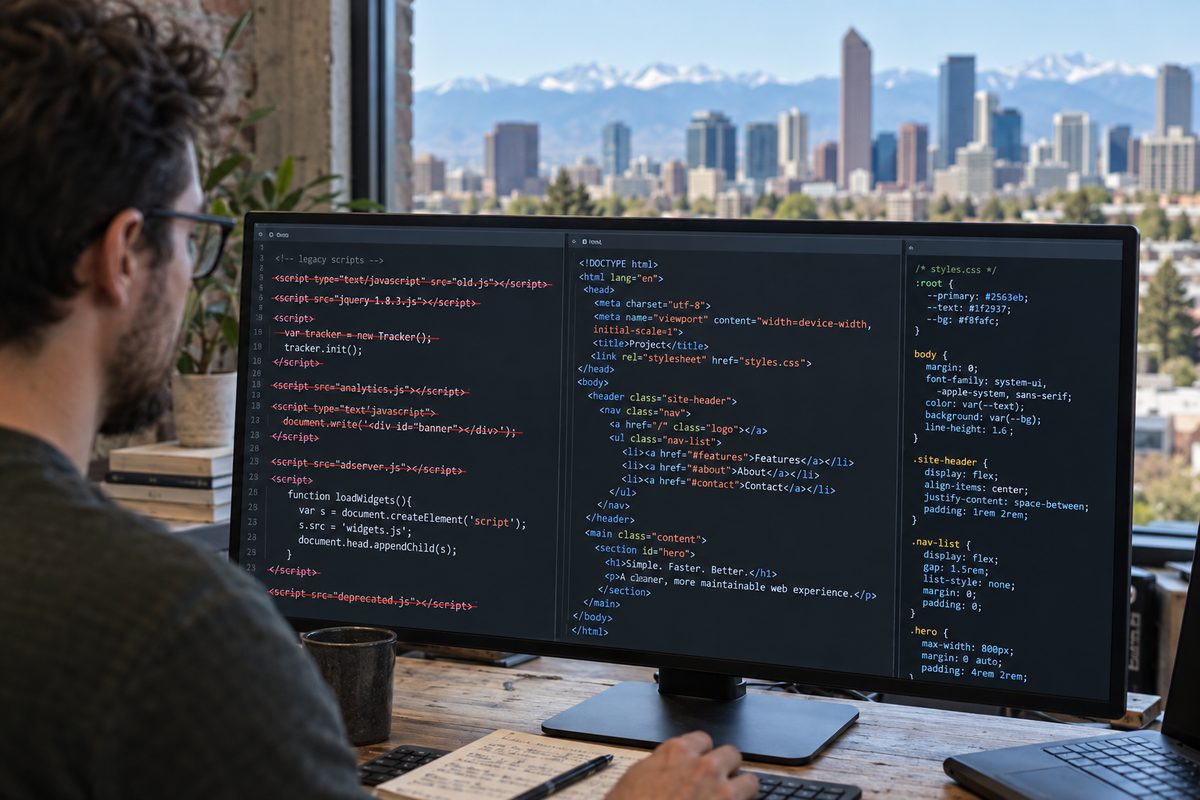 Side-by-side terminal inspection showing legacy codebase refactoring into lightweight semantic markup.
