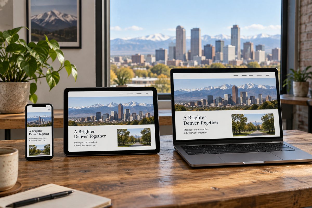 Multi-device viewport testing array showing responsive layout continuity across phone, tablet, and laptop.