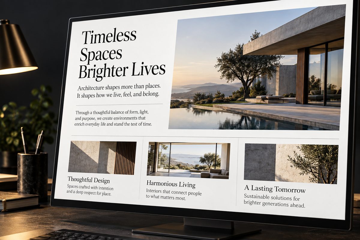 Editorial display serif typography and hairline grid layout displayed on a calibrated studio screen.